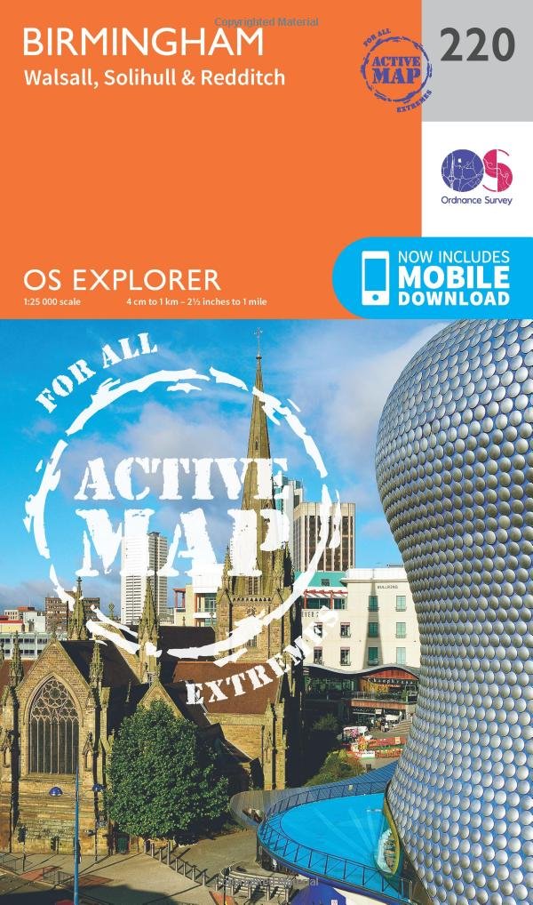 Birmingham Map | Weatherproof | Walsall, Solihull & Redditch | Ordnance Survey | OS Explorer Active Map 220 | England | Walks | Hiking | Maps | Adventure