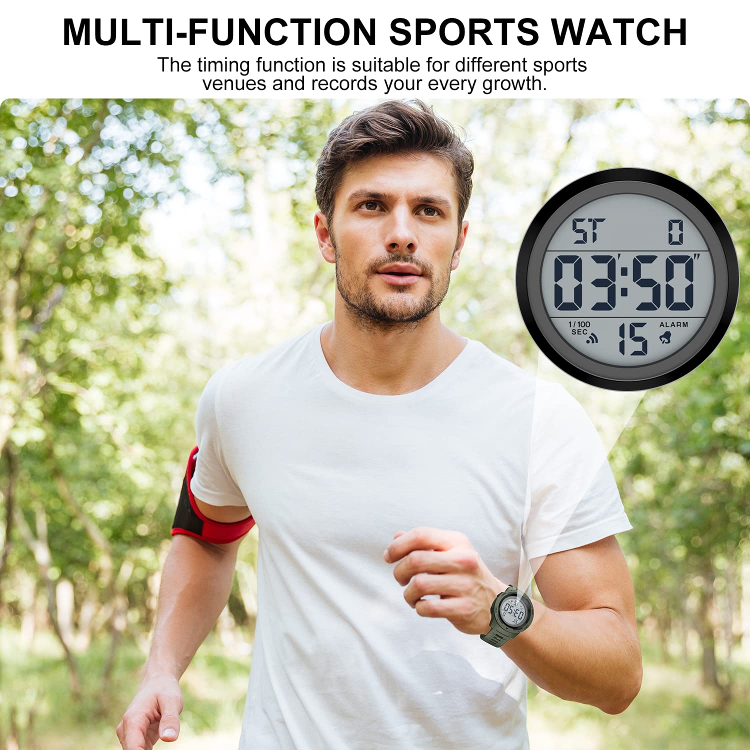 GOLDEN HOUR Mens Waterproof Digital Sport Watches Wide Screen Easy Read Display Military Style with Rubber Strap