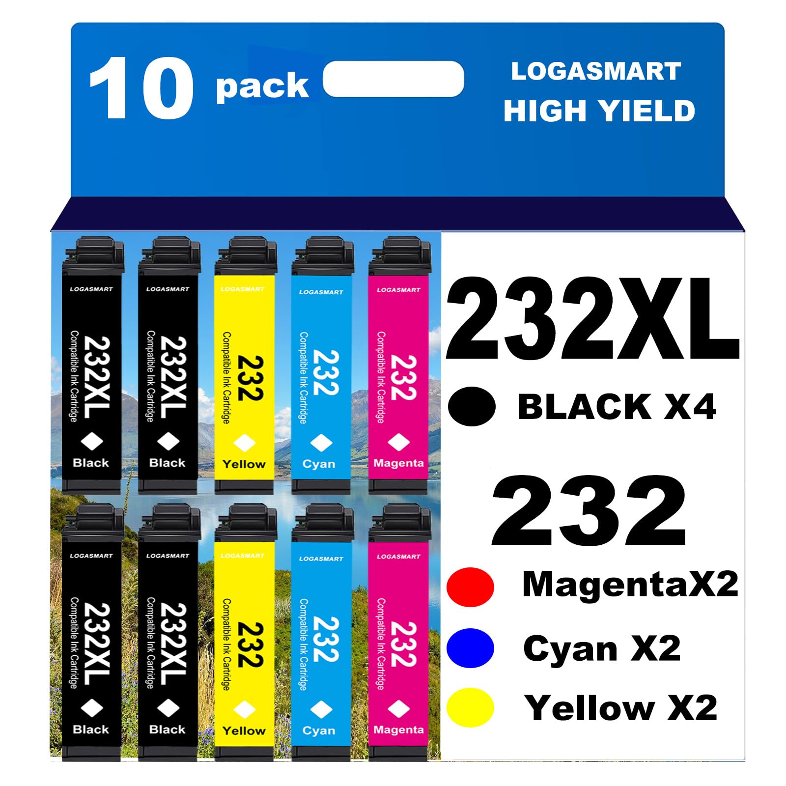 Photo 1 of 232XL Remanufactured for Epson 232XL Ink Cartridges Combo Pack 232 XL T232 XL for XP-4200 XP-4205 Workforce WF-2930 WF-2950 Printer 10PACK 4Black 2Cyan 2Yellow 2Magenta