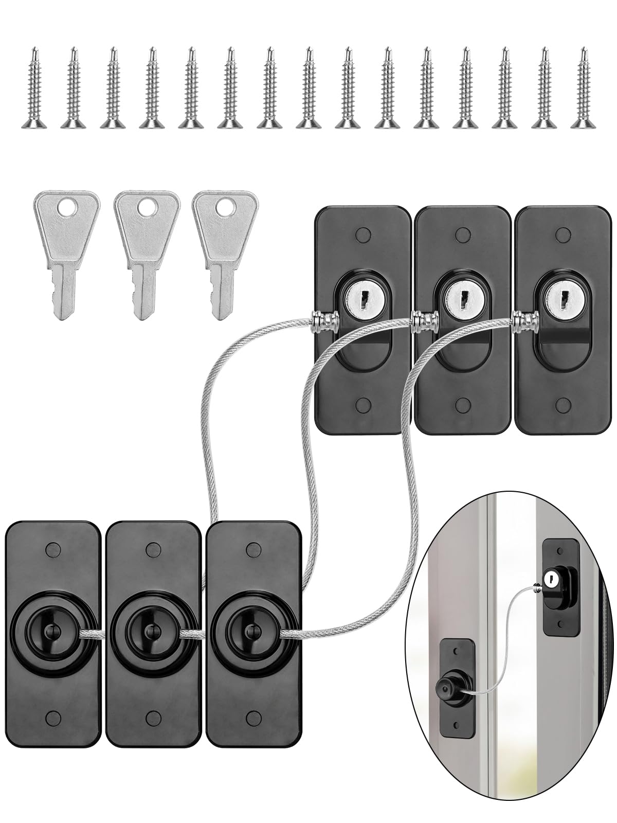 Bohoray 3 Pcs Window Restrictors for Upvc No Drilling,Window Locks for Upvc Windows,Window Locks Child Safety,Window Safety Locks with Screws Keys for Baby Child Children Pet Safety(Black)