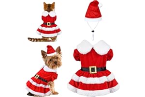 PAYHTOW Cat Dog Christmas Dress Outfit Cat Christmas Dress with Santa Hat Costume Holiday Outfit Clothes for Cats Puppy XS Small Dogs (Medium)