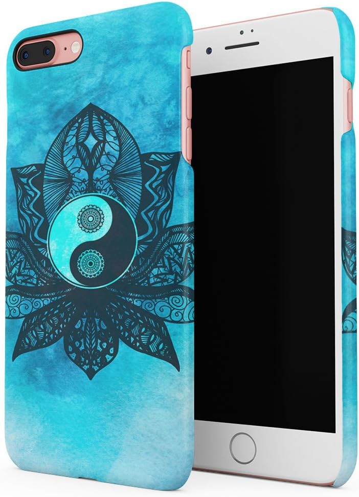 Henna Turquoise Lotus Blossom Yin Yang Hard Thin Plastic Phone Case Cover For iPhone 7 Plus & iPhone 8 Plus