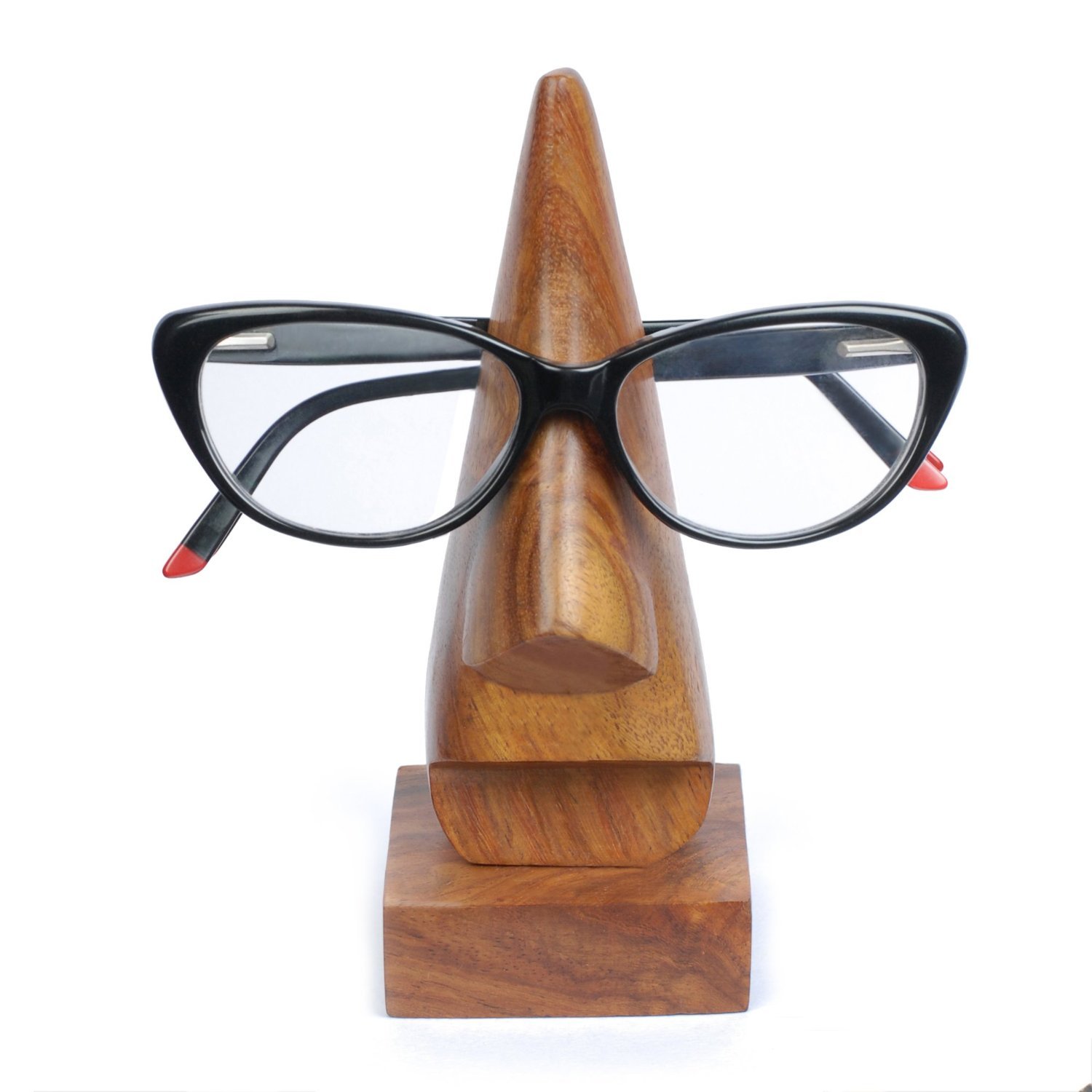 Zap Impex Wooden Glasses Holder - 6 Inches High, Nose-Shaped Spectacles/Glasses/Sunglasses Holder with Base