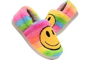 COVS Kids Smile Face Slippers for Boys Girls, Cute Plush Fuzzy Toddler Infant Happy Face Slippers, Indoor Outdoor Non-slip Robber Sole with Memory Foam Warm Pillow House Shoes