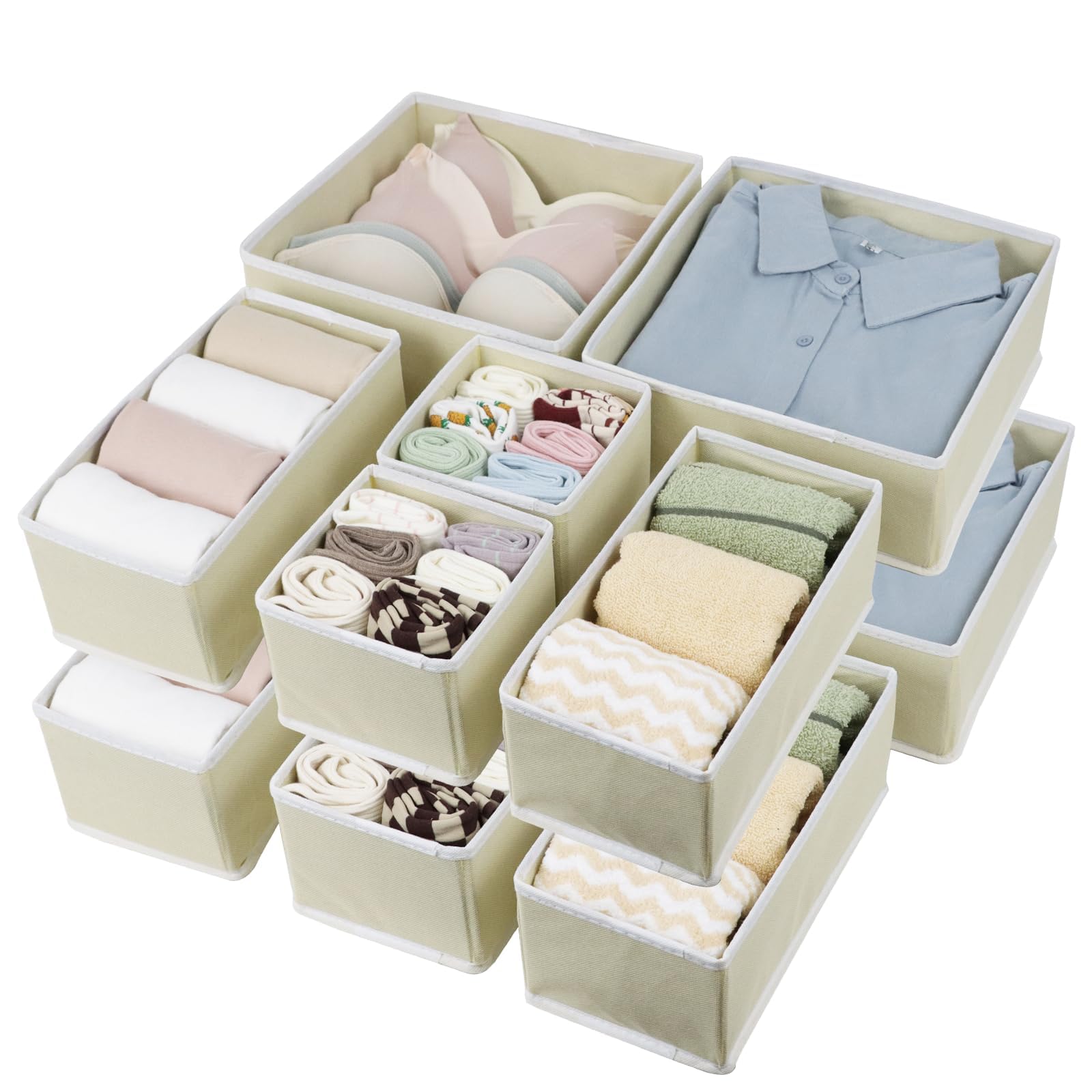 Fordonral Drawer Organizer Clothes, Foldable Fabric Dresser Organizer Closet Organizers and Storage Box for Underwear,Folded Clothes,Baby Clothing,Socks,Bra,Towels,Ties(12 Pack,Yellow)