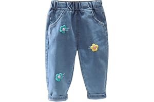 Toddler Baby Baggy Jeans Floral Wide Leg Denim Pants High Elastic Waisted Cute Streetwear Casual Loose Denim Trousers
