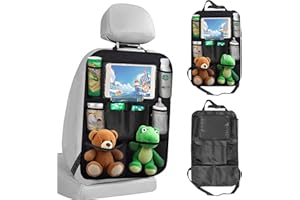 Aoeeki Back Seat Car Organizer, Car Organizers Bag with Touch Screen Tablet Holder 10 Storage Pockets for Kids Toddlers Car Seats, Travel Accessories,Road Trip Essentials Black