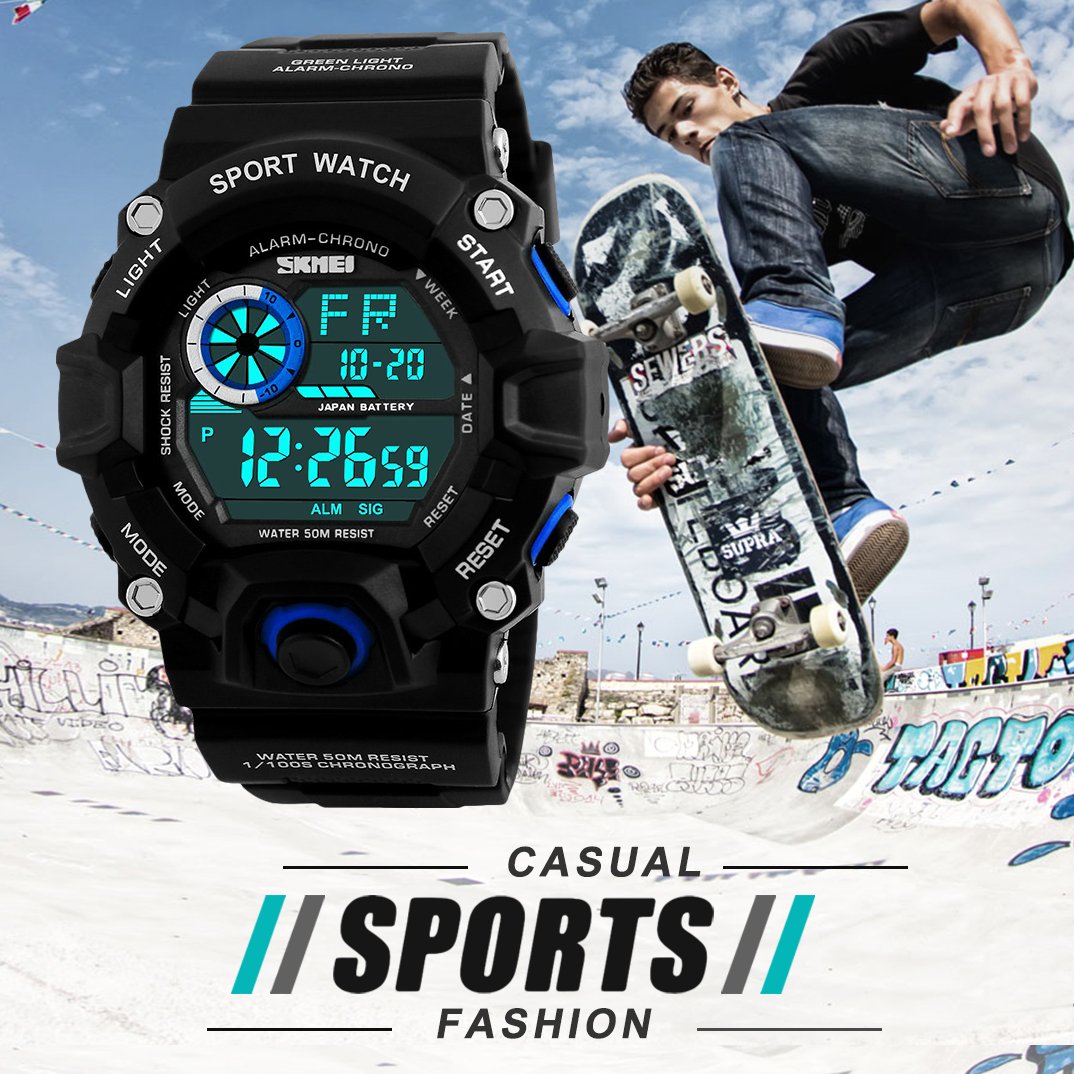 Digitale Herren Sportuhr, Outdoor 5 Bar wasserdicht Laufen militärische LED Uhren, große Anzeige Armbanduhr mit Wecker für Herren von ZAWTR