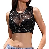 ABAFIP Women's Sheer Mesh Crop Top Sleeveless See Through Cami Tanks Sexy Going Out Cropped Tops Shirts