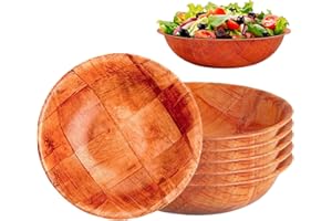 Round Wooden Bowls Set, 6-Pack Washable Reusable Rustic Bowls for Food Fruit Salad Soup Multi-Purpose/ 6 Inch