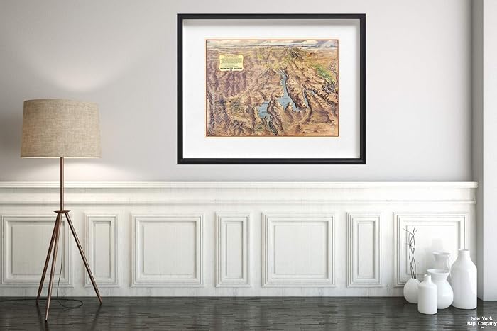 Map|Panoramic Perspective of The Area Adjacent to Hoover Dam and Lake Mead Recreational Area 1961|Vintage Fine Art Reproduction|Size: 18x24|Ready to Frame