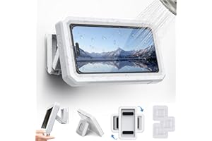 Aourxiv Shower Phone Holder Waterproof, Multi-Angle Adjustable Wall Mounted Phone Holder for Bathroom Bathtub Kitchen Mirror, Compatible with All 4-7" Smartphones