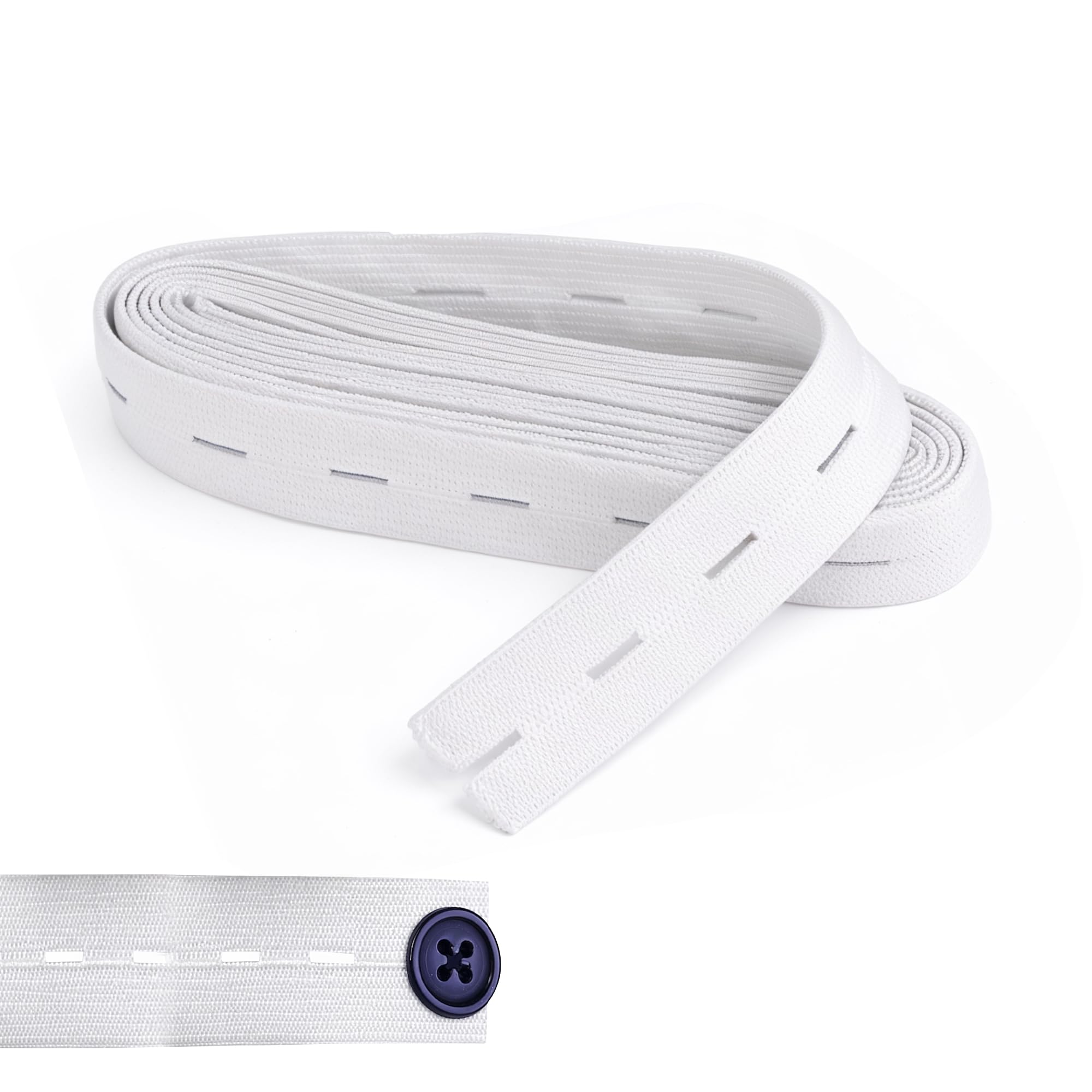 WedDecor Buttonhole Elastic Band with Holes Sewing Elastic Bands and Buttonhole for Wigs, Hair Bands, Headband & DIY Projects, White Elastics 25mm - 5 Metres