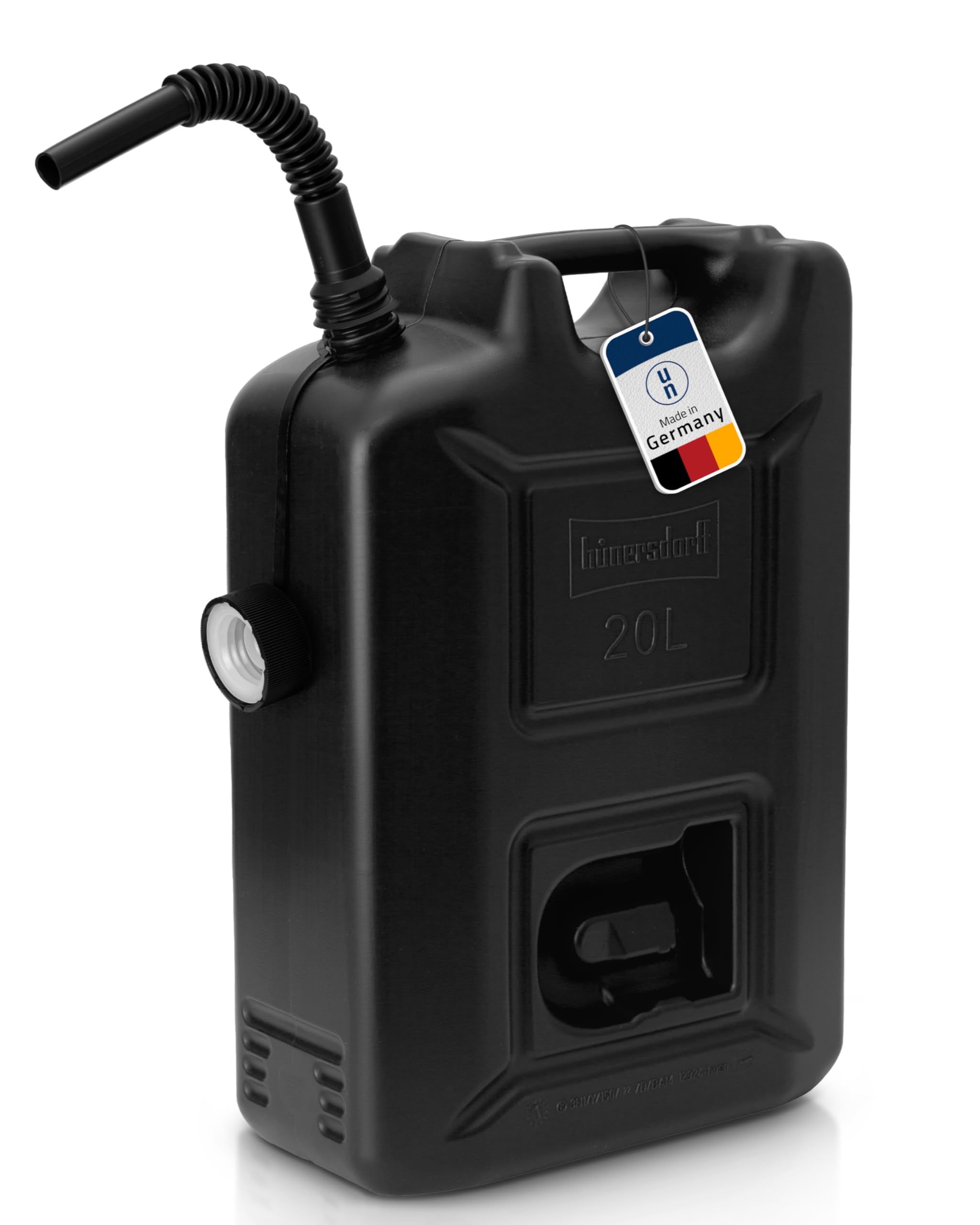 hünersdorff Kraftstoff-Kanister Profi 20L für Benzin, Diesel und andere Gefahrgüter, UN-Zulassung, Made in Germany, TÜV-geprüfte Produktion, schwarz 9
