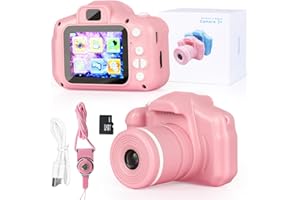 NINE CUBE Kids Camera, Pink Digital Camera for 4 5 6 7 8 Years Old Kids, Ideal Gift for Girls Boys Long Lens Toy Camera,Mini Toddler Camera 3 Year Old with 32G SD Card