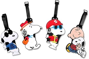 Finex 4 Pcs Set Snoopy Charlie Brown Silicone Travel Luggage Baggage Identification Labels ID Tag for Bag Suitcase Plane Cruise Ships with Belt Strap