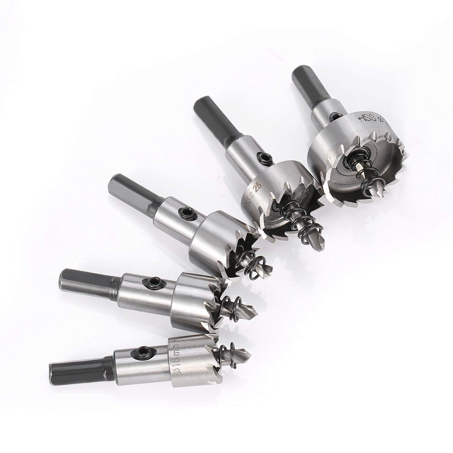Yosoo 5 Pcs 16-30Mm Hss Drill Bit Hole Saw Set Stainless Stell Metal Alloy High Speed Twist Drill Bits Hole Saw Cutter Power Tools