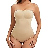 ciksob Strapless Shapewear for Women, Tummy Control Bodysuit with Removable Pads, Body Shaper Tube Top (Beige, Medium)