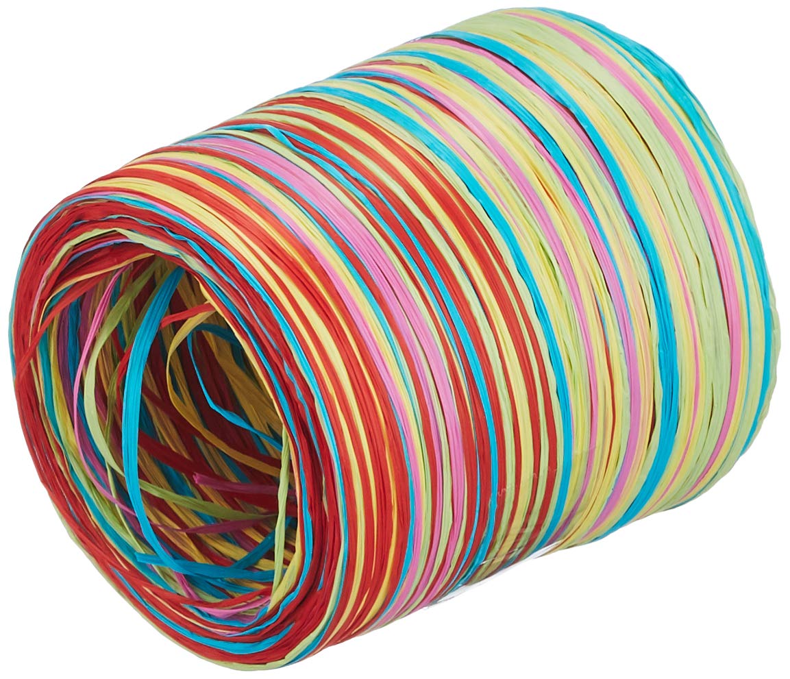 PRÄSENT C.E. Pattberg Raffia-Multicolour Raffia Ribbon Blue/Red/Green/Yellow/Pink, 50 m Gift Wrapping Ribbon, 5-Strand Craft Ribbon for Gifts, Accessories for Decorating & Crafts