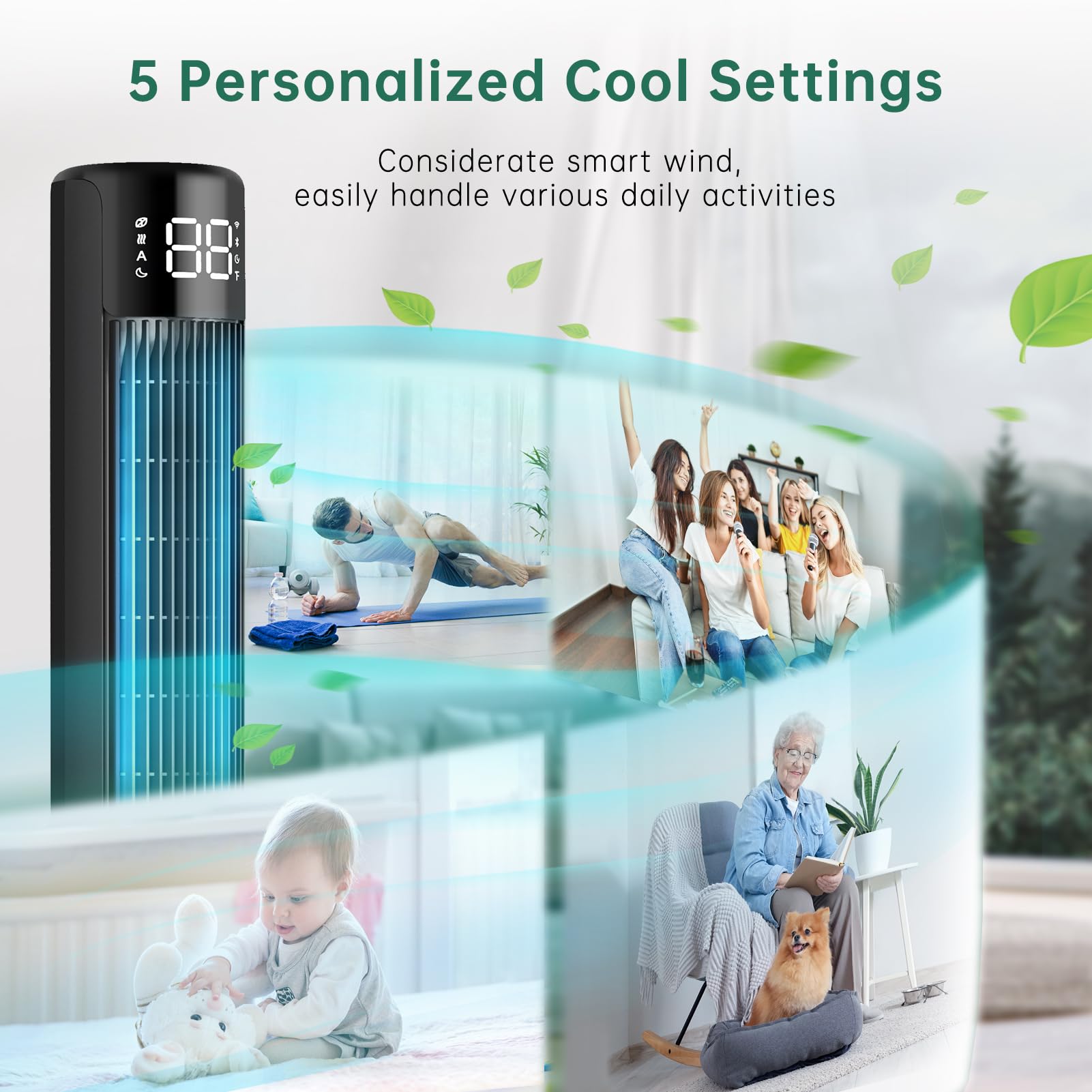 Provirtec Tower Fan for Bedroom 43 inch with 120° Oscillating Quiet Cooling Tower Fan for Home, Stand up Fan with Remote & APP, Smart Floor Fan with 8 Speeds, Cooling Fan for Office/Living Room