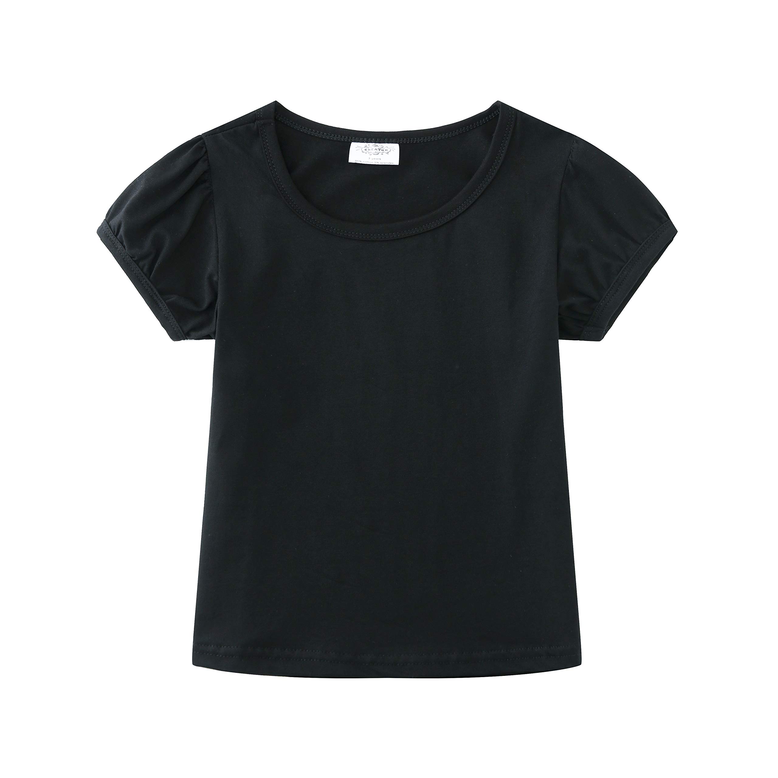 Photo 1 of ****stock photo for reference only*****CREATOR Toddler Baby Girl Ruffle Sleeve Shirt Basic Plain Cotton T-Shirts Tops Tee Clothes (Black Puff, 3 Years) size 130