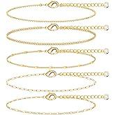 Extra Large Anklets for Women Large Ankle, 14K Real Gold Stack Anklets for Women Waterproof, 10"+2" Adjustable Non Tarnish Large Ankle Bracelets for Women Big Ankles, Ankle Bracelets Set Vacation Jewelry