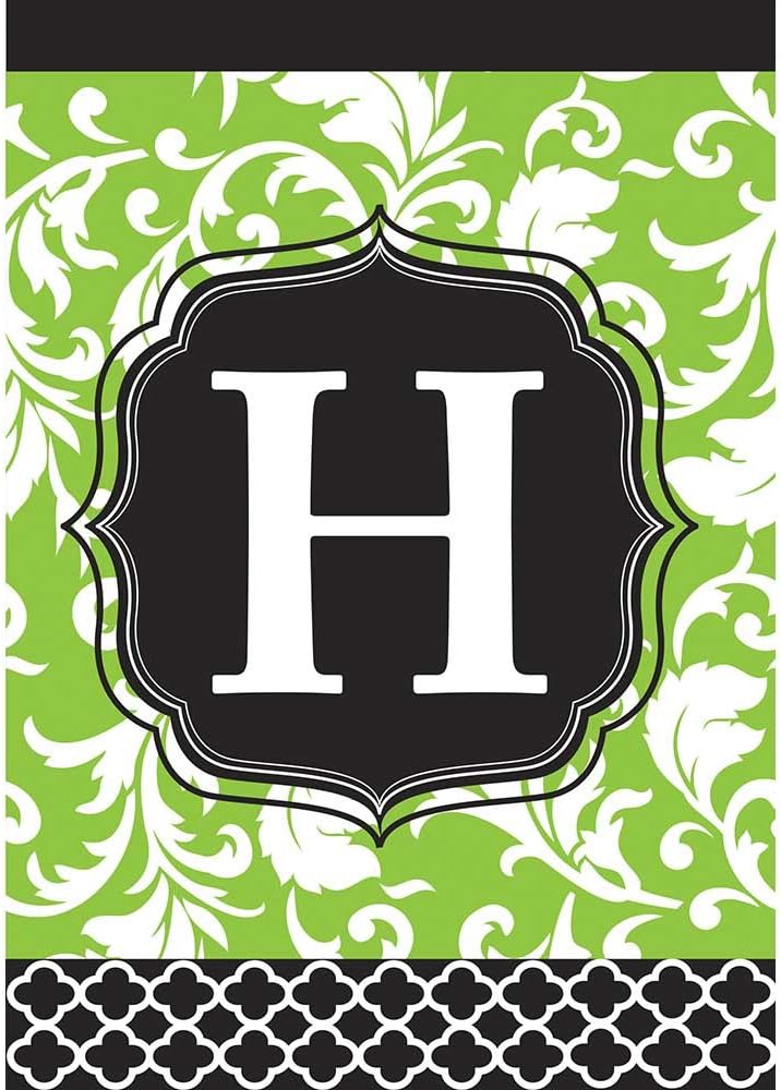 Monogram H Filigree Green and Black Shield 18 x 13 Rectangular Double Applique Small Garden Flag