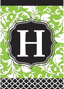 Monogram H Filigree Green and Black Shield 18 x 13 Rectangular Double Applique Small Garden Flag