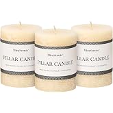 3x4 Inch Ivory Pillar Candles Set of 3 - Hand-Poured Unscented Candles, Long Clean Burning, Large Big Candle, Smokeless Dripless Candle for Dinner Table, Wedding, Home, Bathroom, Rustic Decor