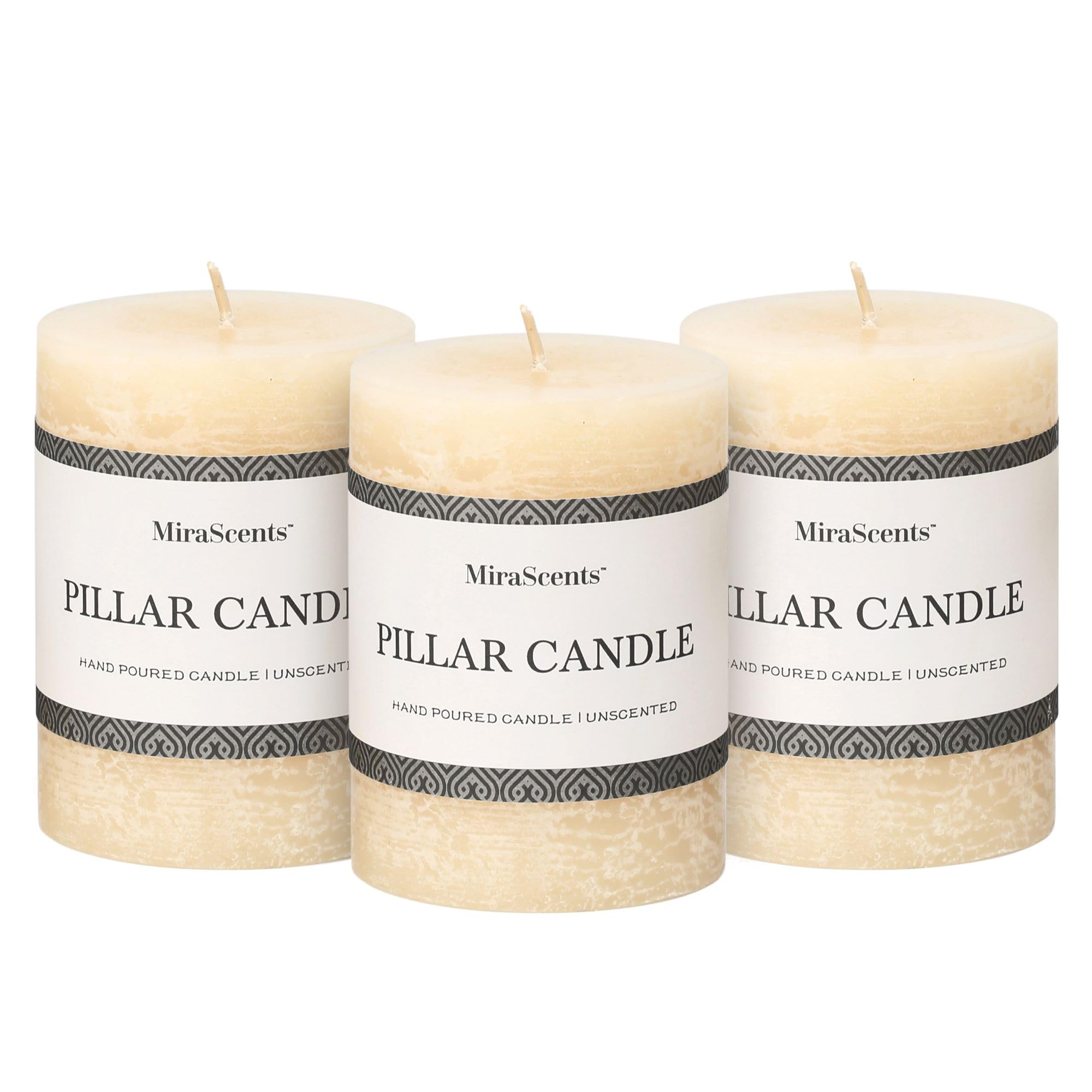 Photo 1 of 3x4 Inch Ivory Pillar Candles Set of 3 - Hand-Poured Unscented Candles, Long Clean Burning, Large Big Candle, Smokeless Dripless Candle for Dinner Table, Wedding, Home, Bathroom, Rustic Decor