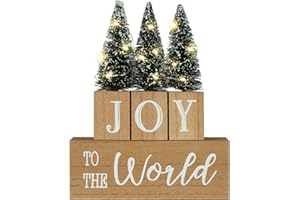 Eternhome Christmas Tree Decorations LED Lighted JOY to the World Block for Home Farmhouse Winter Wooden Decor Vintage Rustic Sign for Table House Kitchen Holiday Xmas