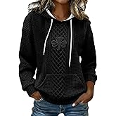 HUEAHDOU Women's St. Patrick's Day Clover Print Hoodie Casual Long Sleeve Sweatshirt Irish Shamrock Pullover Tops