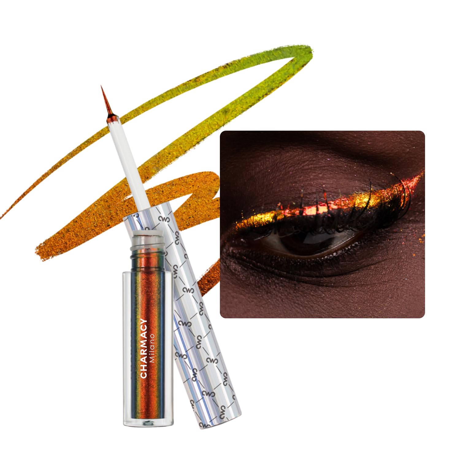 CHARMACY Chameleon Liquid Glitter Eyeliner, Highly Pigmented, Metallic Intense MultiColor Shifting waterproof Eyeliner, Ultra-Fine Tip, Longwearing, Smudge-proof, BROWN GOLD GREEN 901 — image 1