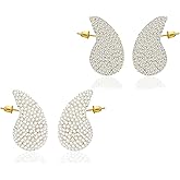 2Pairs Crystal Gold Teardrop Earrings for Women Rhinestone Pearl Small Chunky Gold Hoop Earrings Fashion Jewelry Gift for Women