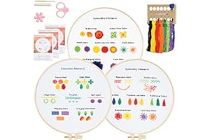 RidaaFri Embroidery Kits for Beginners, Embroidery Stitches Practice Kit, Hand Beginner Embroidery Kit with 23 Different Stitch for Adults and Kids, Includes Bamboo Hoop, Cloth, Needles, Scissors