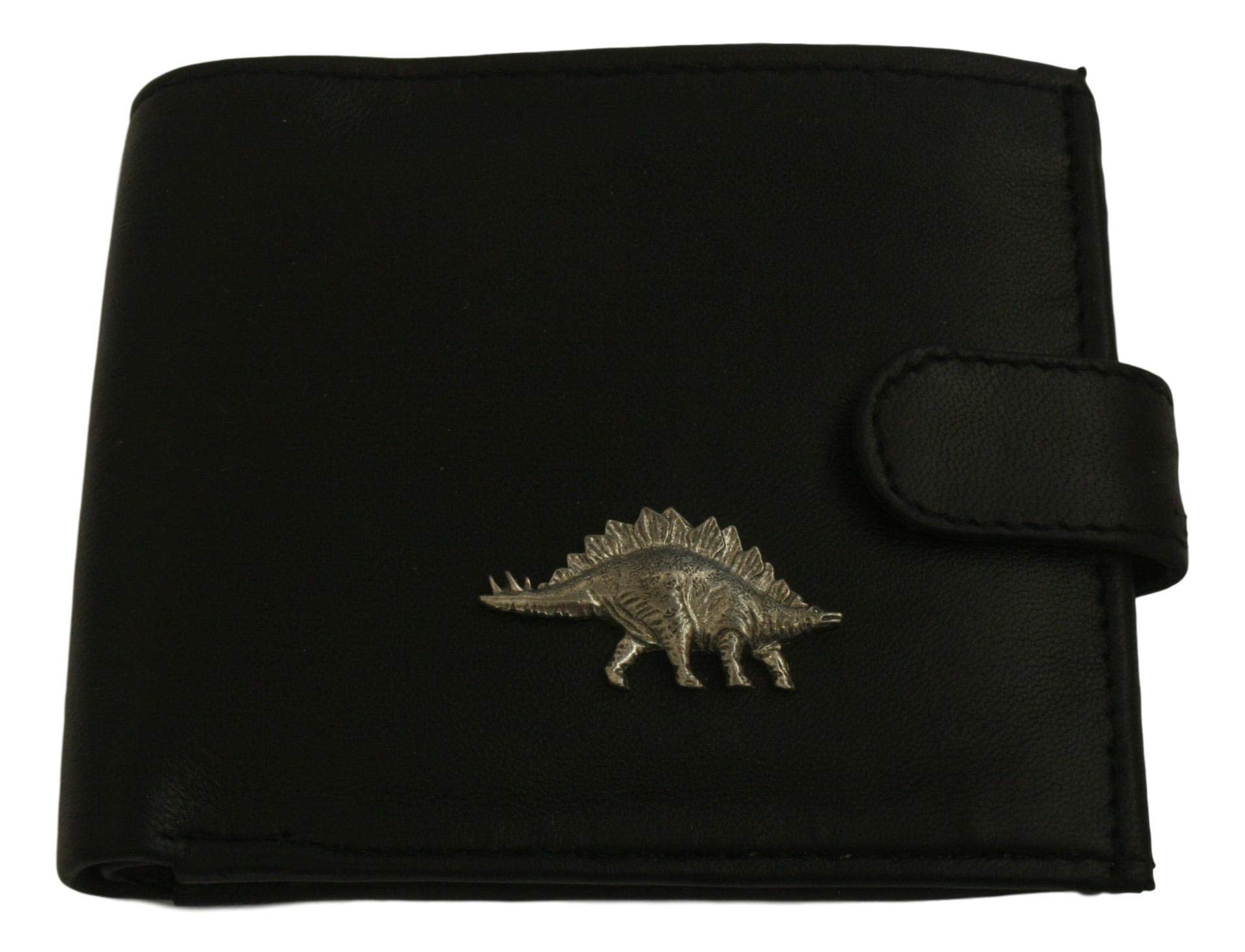 Stegosaurus Black Leather Mens Wallet RFID Protection