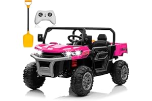 JOYRACER 24V Ride on Dump Truck, 2 Seater Kids UTV Electric Car w/2.4G Remote Control, 4 Wheeler, Bluetooth Music, LED Light, 24 Volt Battery Powered Ride On Toys for Big Kids Girls 3-8, Pink