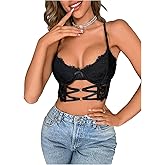 OYOANGLE Women's Criss Cross Cut Out Lace Bra Underwire Spaghetti Strap Padded Push Up Bras with Support
