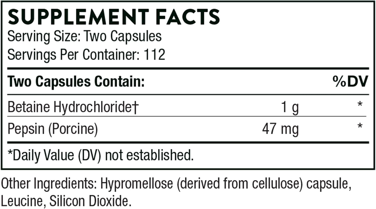 Thorne Betaine HCL & Pepsin - Digestive Enzymes for Protein Breakdown and Absorption - 225 Capsules, Red, 225 count (Pack of 1) - Image 3