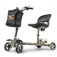SuperHandy Passport Pro Mobility Scooter - Foldable Aluminum Frame, 4 Wheels, Includes 2 48V 2Ah Li-Ion Batteries & Charger, Supports up to 330 Lbs [Patent Pending] (Dark Green & Sand, 330 Lbs)