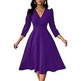 Nmoder Women Casual Midi Semi Formal Fit and Flare 3/4 Sleeve A-line Dress for Church Work Wedding Guest Cocktail Dresses