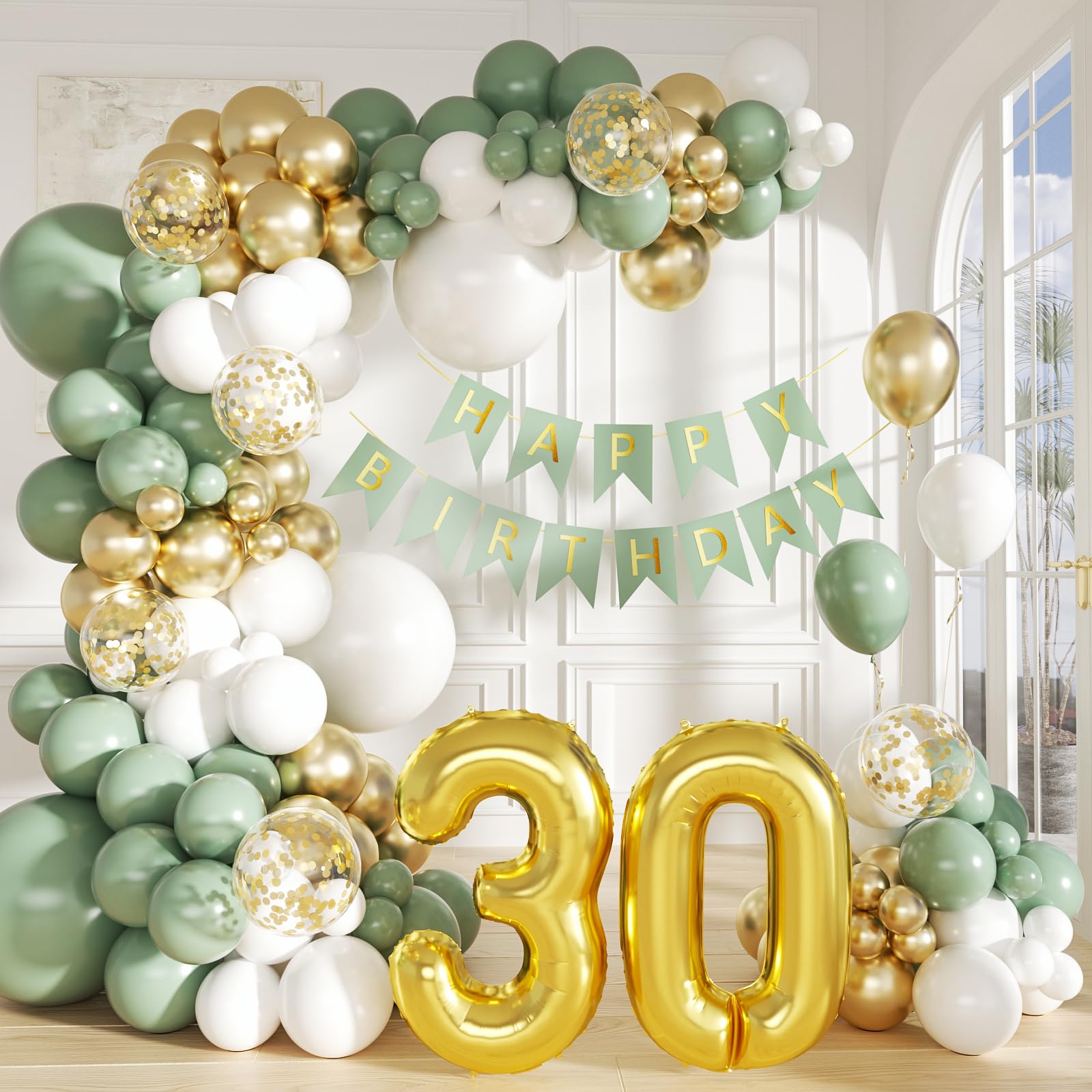 Photo 1 of Sllyfo 30th Birthday Decorations for Her Him, 30th Birthday Decorations for Women Men, Sage Green 30th Birthday Balloons Arch Kit, Party Set for Happy 30th Birthday Decorations Banner