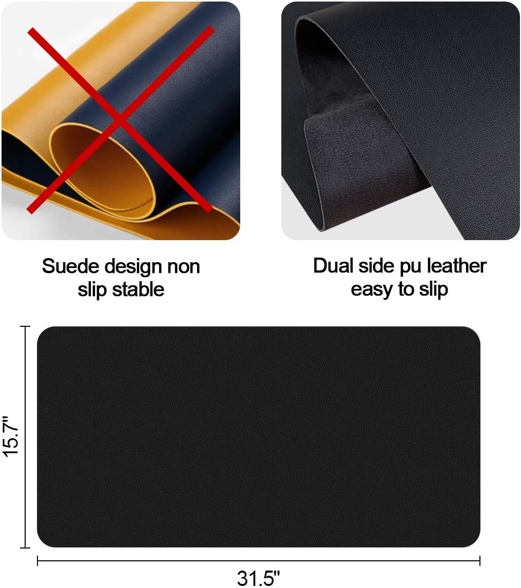 Mejerca Desk Pad Office Desk Protector Mat 31.5" x 15.7" PU Leather Laptop Waterproof Desk Blotter for Mouse Desk Writing and Gaming Mat (Midnight Black) : Office Products