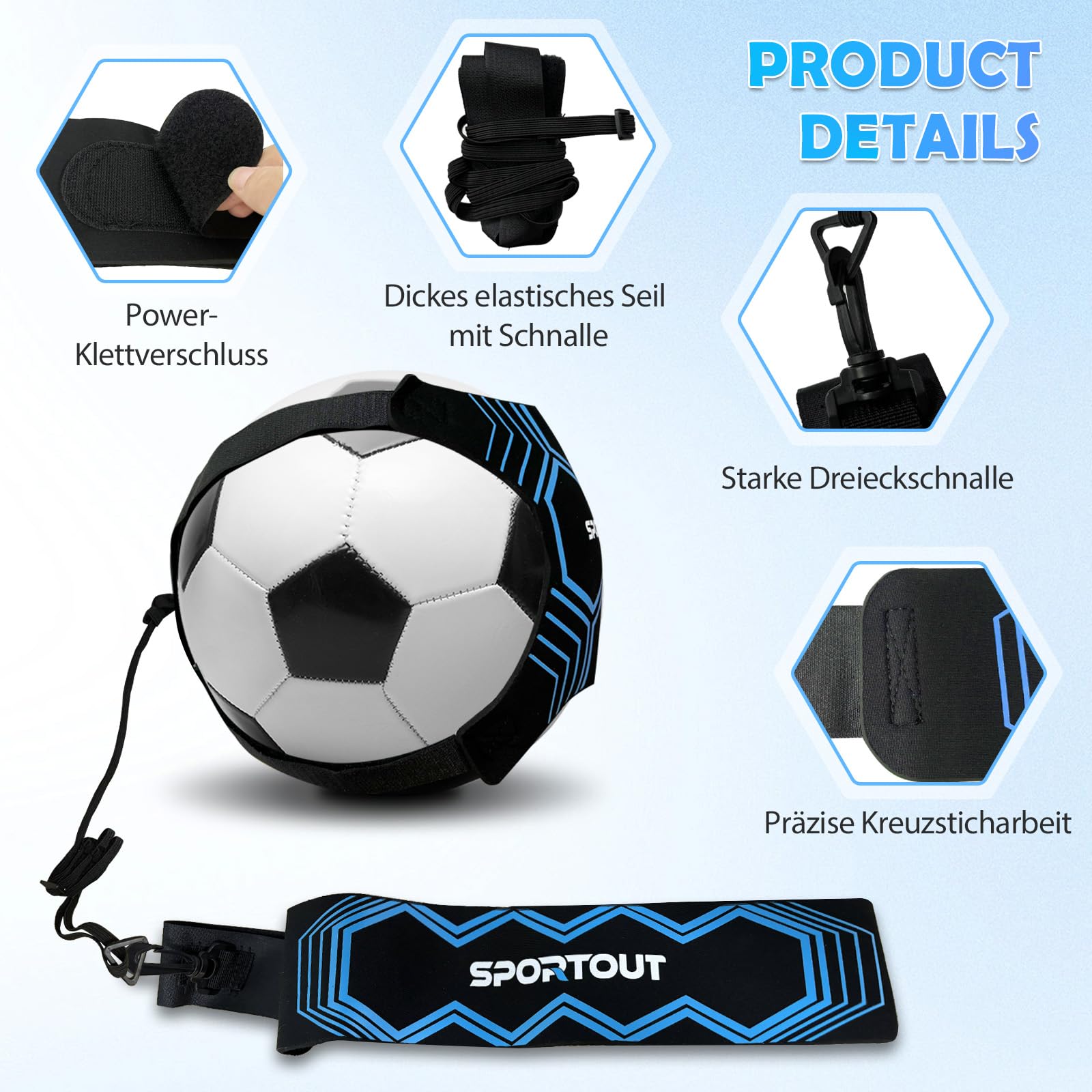 Sportout Fußball/Volleyball/Rugby Kick Throw Trainer Solo Fussball Trainingszubehör Kinder Fußball Training Verstellbar Fussball Geschenk Jungen (Blau) 2