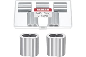 RABECH 3/8 Inch Aluminum Crimping Loop Sleeve 3/8" 10MM Cable Ferrules Crimp Loops Sleeves for Wire Rope (Pack of 5Pcs)