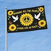 GXVLHQY Peace Sign Flags 3x5 Ft Outdoor Imagine All The People Living Life In Peace Pigeon Sunflower Flag for House Yard Polyester Banner All Weather Garden Decoration for Home Porch And Outdoor