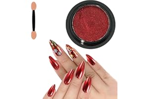 Allstarry Solid Chrome Nail Powder Magic Metallic Mirror Effect Mirror Glitter Glazed Manicure Decoration Reflective Pigment for Gel Polish Nail Art Decoration Resin Craft, Festivals-Red