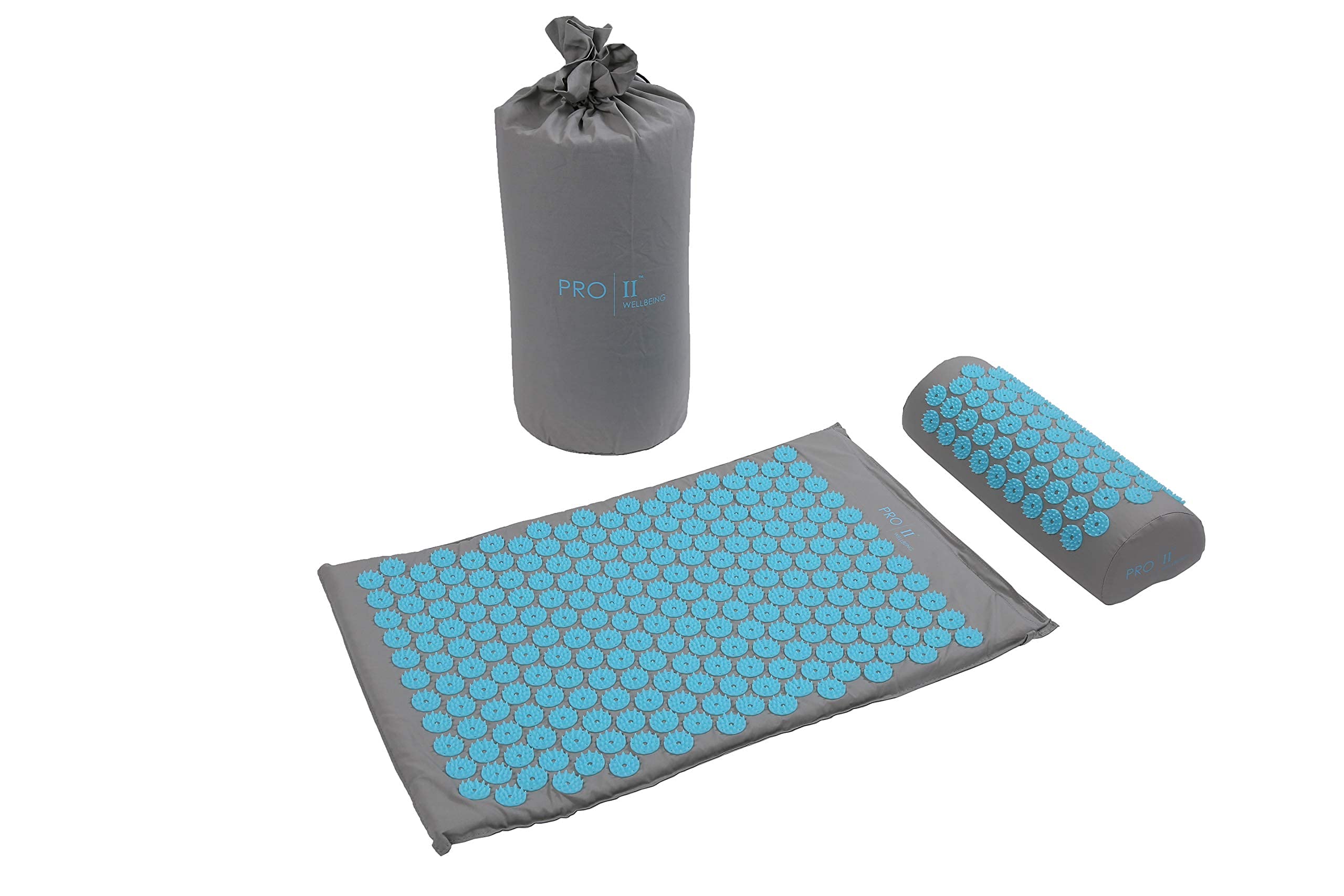 PRO 11 WELLBEING Acupressure mat and pillow set with carry bag (Grey/Blue)