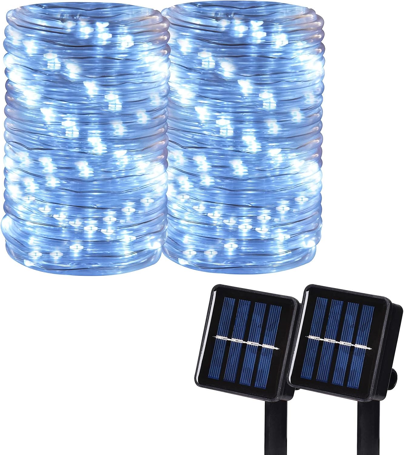 Solar Rope Lights Outdoor, 2 Pack 100 LED Solar String Lights Waterproof 8 Lighting Modes 33ft Copper Wire Fairy Lights for Fence Garden Patio Yard Hall Wedding Party Christmas Halloween (White)