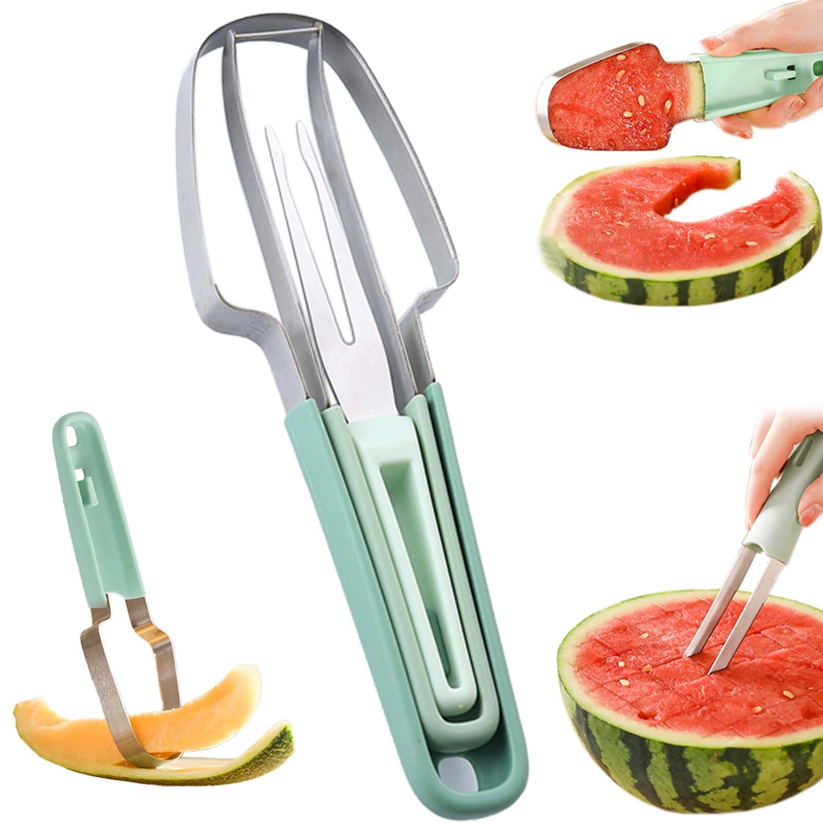 Photo 1 of JAYVAR Watermelon Cutter Slicer, Watermelon Popsicle Mould, 3 in 1 Melon Scoop Fruit Scooper Tool for Dig Pulp Separator, Creative Dig Melon Kitchen Gadgets, Fruit Cutters Shapes, Fruit Scooper
